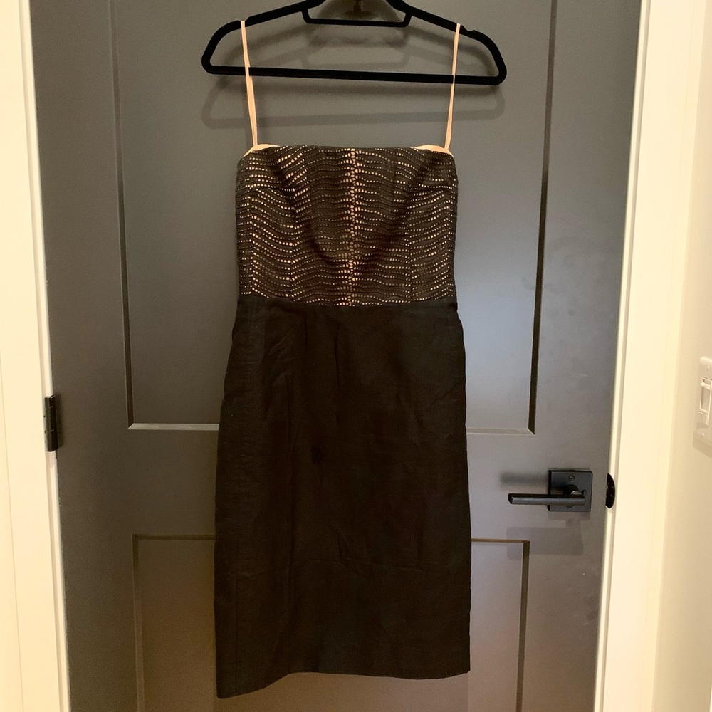 AKRIS black and crème midi dress.
